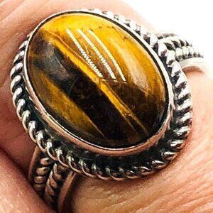 Suarti BA Bali Indonesian Tiger Eye Gemstone Sterling Silver Ring Size 6